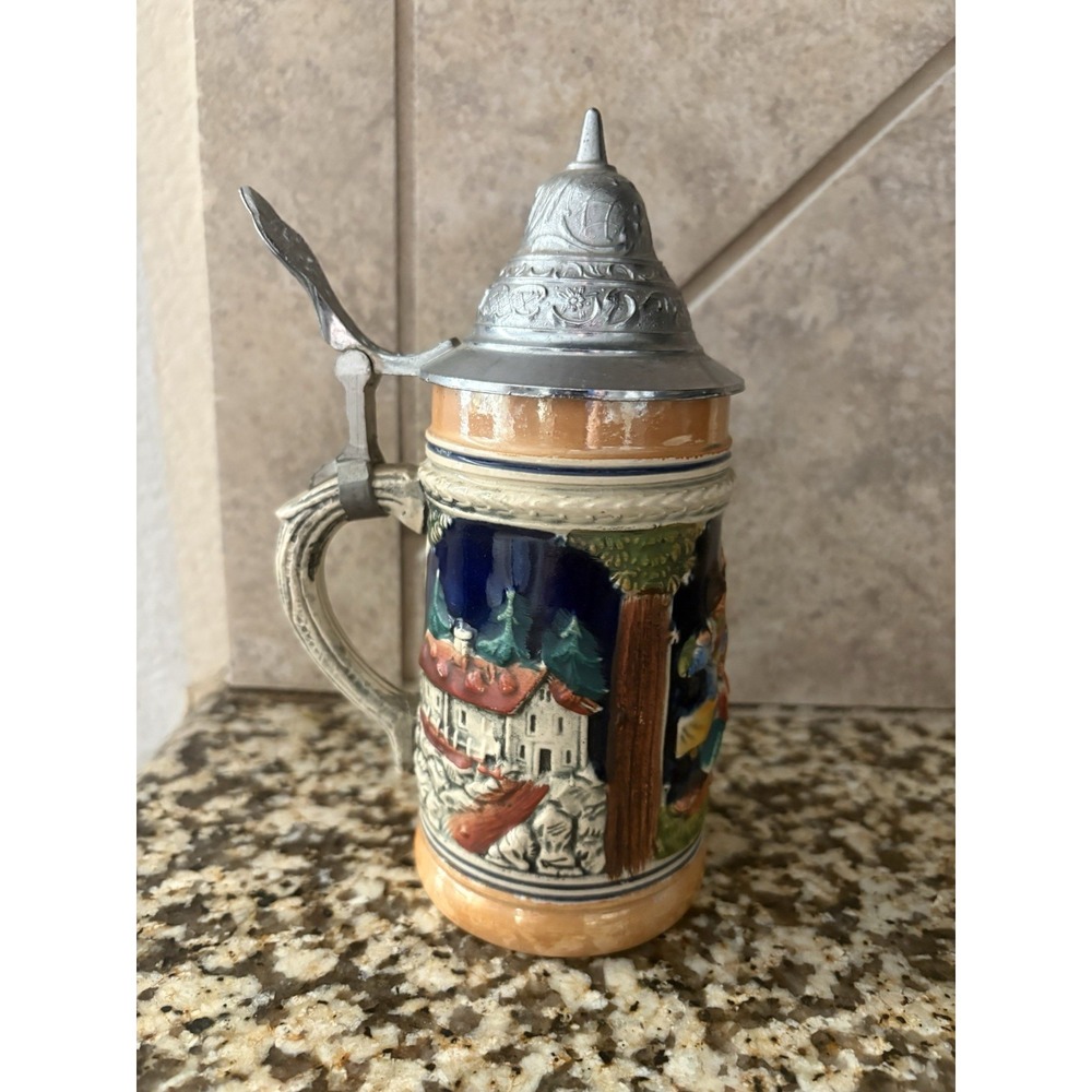 Vintage DBGM Western German Beer Stein With Pewter Lid Ceramic Rare Mug. TR36